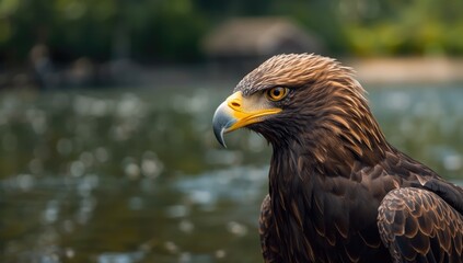 Obraz premium European sea eagle resting on a cliff edge, highlighting avian habitat preservation efforts