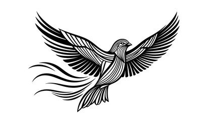 Fototapeta premium Dynamic Stylized Flying Bird with Flowing Wings Vector Graphic on Isolated White Background