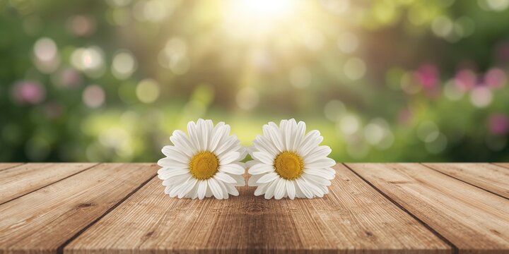 A pair of daisies placed on a flat table, emphasizing natural floral arrangements for visual design or editorial purposes, International Plant Appreciation Day