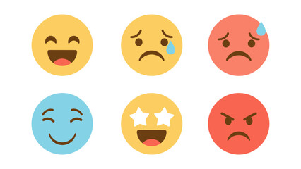 Fototapeta premium Colorful emoji faces displaying mixed emotions in flat style