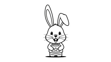 Obraz premium Happy Cartoon Bunny Rabbit Holding Decorated Easter Egg on Isolated White Background
