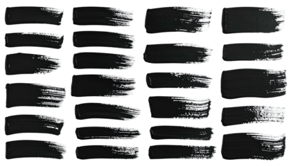 Array of stylized brush strokes of dark gray paint against a black background