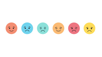 Colorful emoji set representing various emotions in minimalist style