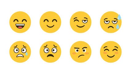 Obraz premium Set of flat yellow emoji faces expressing various emotions