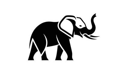 Fototapeta premium Majestic black elephant with raised trunk, isolated white background