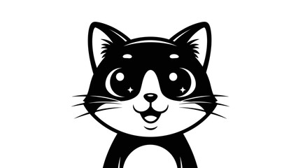 Charming cute cartoon cat head with bright eyes, isolated white background