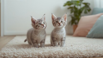 Cute cats with prominent ears seated, focusing on their attentive stance and ear features, National Pet Day
