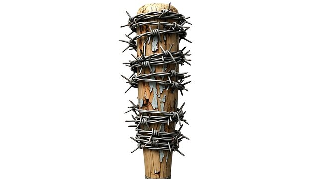 Barbed wire wrapped wooden post illustration