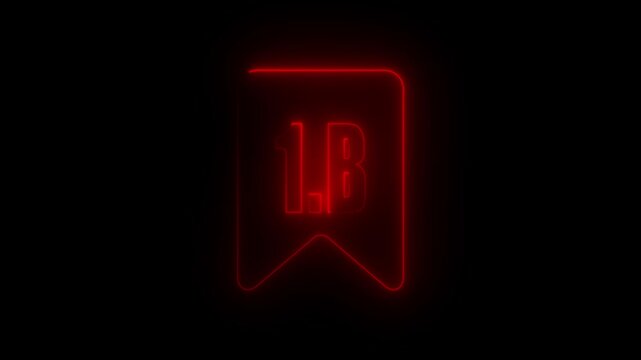 Red  Glowing One Billion Bookmark Icon Neon Animation on Black Background