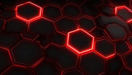 Dark honeycomb surface with bright red glowing hexagons