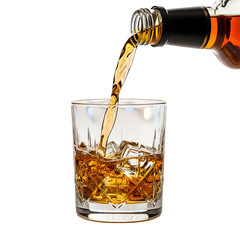 Whiskey pour into crystal glass isolated on transparent background