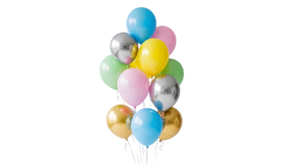 Bunch of colorful balloons isolated on transparent background