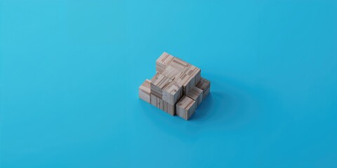 Wooden cubes with a loading bar on a blue background, serving as a UI layout background for digital interfaces