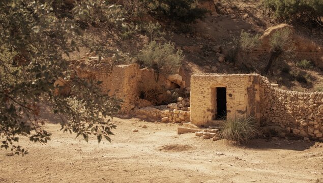 Weathered old hut made of aged wood in a rustic landscape, highlighting rural architecture and seasonal transition
