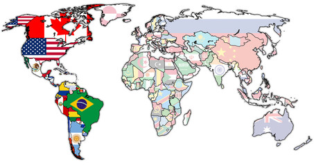 Obraz premium Organization of American States member coutries on world map