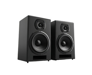 Obraz premium Two black studio monitors, front view