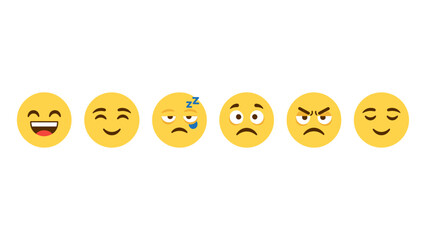 Naklejka premium Assorted emoji faces displaying various emotions on white background