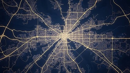 Urban Map Visualization, City Layout, Digital Art, Aerial View, Dark Background, Modern Design Concept
