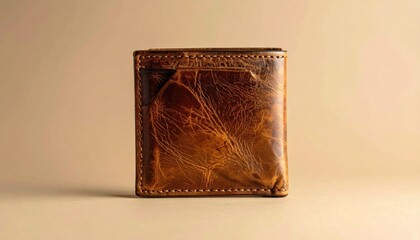 Brown Leather Wallet Detailed Texture Close Up Studio Shot Neutral Background
