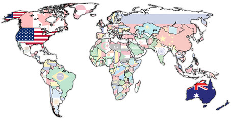 ANZUS member coutries on world map