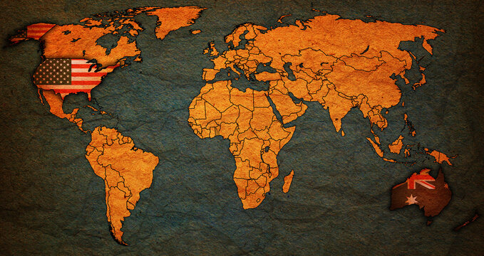 ANZUS member coutries on world map