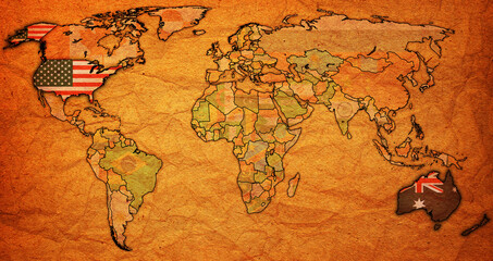 ANZUS member coutries on world map