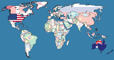 ANZUS member coutries on world map