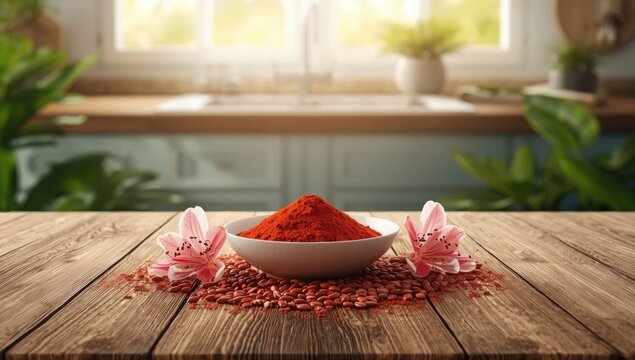 Red annatto seeds powder as an additive for enhancing food appearance, focusing on natural coloring agents