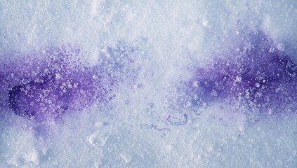 Purple paint applied to snow in winter creates an artistic backdrop for layout and design, seasonal change