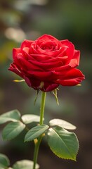 Red Rose Blossom Closeup.