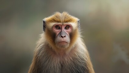 Fototapeta premium Close-up of a Barbary ape's face showing intense gaze and fur details, World Wildlife Day