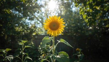 Sunflower with bright yellow petals, ideal for editorial headers or decorative purposes, summer months, Earth Day
