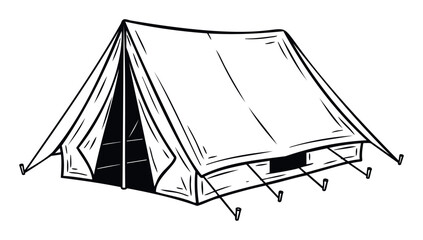 Explore the wilderness with a classic A frame canvas tent, an iconic symbol of outdoor exploration, perfect for nature publications, travel blogs, and adventure tourism marketing.