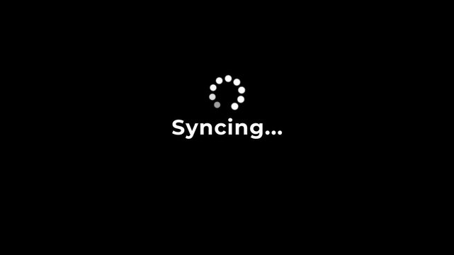 Syncing Data Screen with Circular Progress Indicator on Black Background.