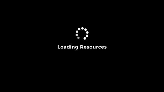Loading Resources Screen with Circular Progress Indicator on Black Background for Software, Application and Website.