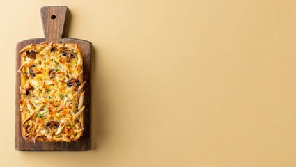 Baked chicken and mushroom julienne with cheese presented as a clean recipe book cover image. Food and publishing category for cookbook design and home cooking content.