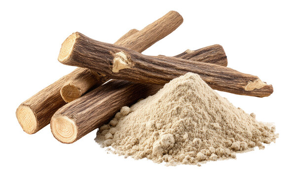 Dried licorice root sticks and powder