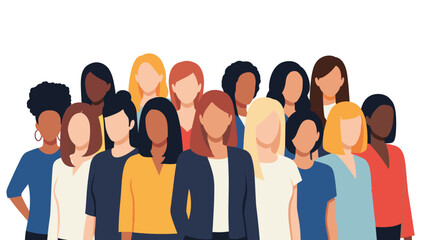 Naklejka premium Diverse group of women from various ethnicities standing united and looking forward, symbolizing female unity, empowerment, and community.