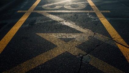 Close-up of a grid area with no stopping sign, highlighting traffic regulation enforcement