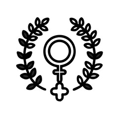 Venus Female Gender Symbol with Floral Vines and Leaves Vector for Women's Empowerment and Feminine Health © Proi