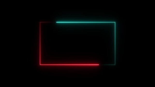 Animation of glowing neon rectangles abstract background. Abstract glowing neon rectangle border frame for modern digital design and motion graphics
