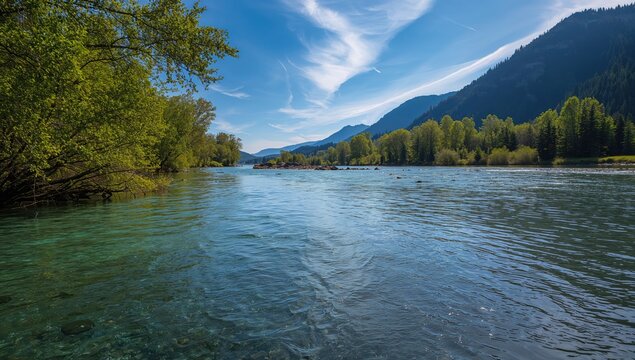 El Elum River passing through Salmon La Sac, Washington, illustrating seasonal water flow and landscape features