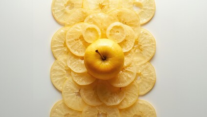 Thin, circular slices of produce laid out in a starburst pattern for culinary plating or garnish