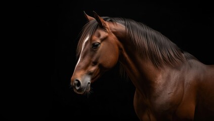 Obraz premium Equine portrait against a black backdrop, suitable for branding or advertising in equestrian sports