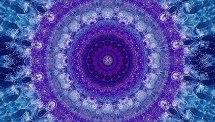 A vibrant kaleidoscope featuring wisteria blooms and blue snowflake designs, symbolizing love and long life, World Love Day