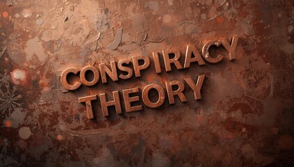 Letters forming Conspiracy Theory displayed on aged grunge copper surface, highlighting themes of secrecy and suspicion