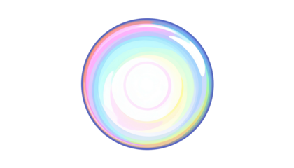 Circular, iridescent object with swirling colors, set against a stark black background