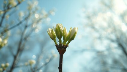 Early spring growth with swollen buds preparing to unfurl linden leaves, indicating seasonal renewal