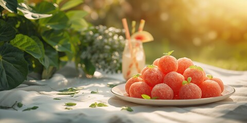 Watermelon balls on a plate illustrating fruit preparation technique in summer fruit display