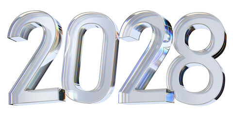 happy new year 2028 glass letter with chromatic aberration refraction dispersion 3d illustration